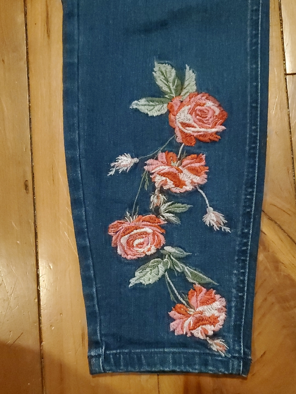 Isaac Mizrahi Blue Floral Embroidered Jeans - Picture 8 of 13